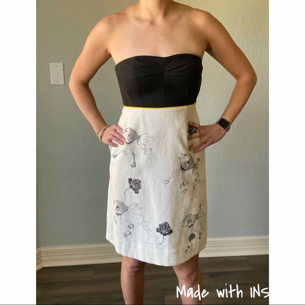 Anthropologie Sea Stiletto Florence Balducci Black and Cream Strapless Dress